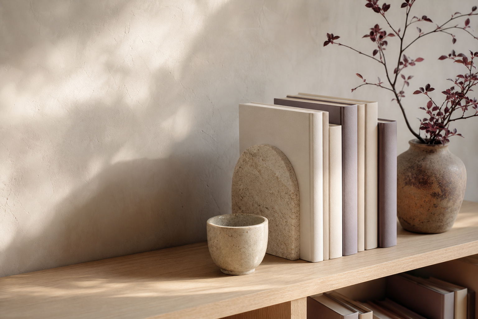 A quiet curated bookshelf
